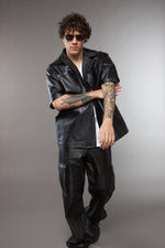 CAMICIA NERA IN PELLE MEZZA MANICA - lab22shop