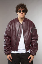 BOMBER OVERSIZE MANICA A RICCIO CROPPED PRUGNA - lab22shop