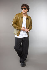 BLAZER IN PELLE VERDE OLIVA - lab22shop
