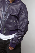 BOMBER OVERSIZE MANICA A RICCIO CROPPED COLOR MELANZANA - lab22shop