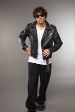 CHIODO IN PELLE NERO EFFETTO VINTAGE - lab22shop