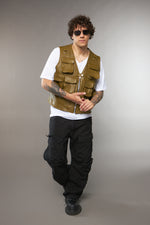 GILET MULTITASCHE VERDE OLIVA IN PELLE - lab22shop