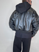 COLLLEGE ARRICCIO pelle CAPPUCCIO FELPA NERA - lab22shop