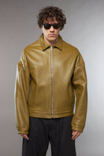 BLAZER IN PELLE VERDE OLIVA - lab22shop