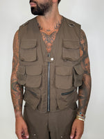 GILET MULTITASCHE COTONE MARRONE - lab22shop