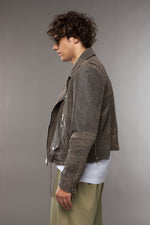 CHIODO CROPPED CON SOFFIETTO PELLE SCREPOLATA MARRONE - lab22shop