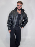 COLLLEGE ARRICCIO pelle CAPPUCCIO FELPA NERA - lab22shop