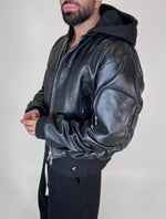 COLLLEGE ARRICCIO pelle CAPPUCCIO FELPA NERA - lab22shop