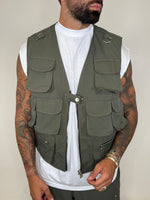 GILET MULTITASCHE COTONE VERDE - lab22shop