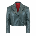 GIACCA IN PELLE CROPPED VERDE - lab22shop