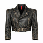 Giacca in pelle spalline over crop