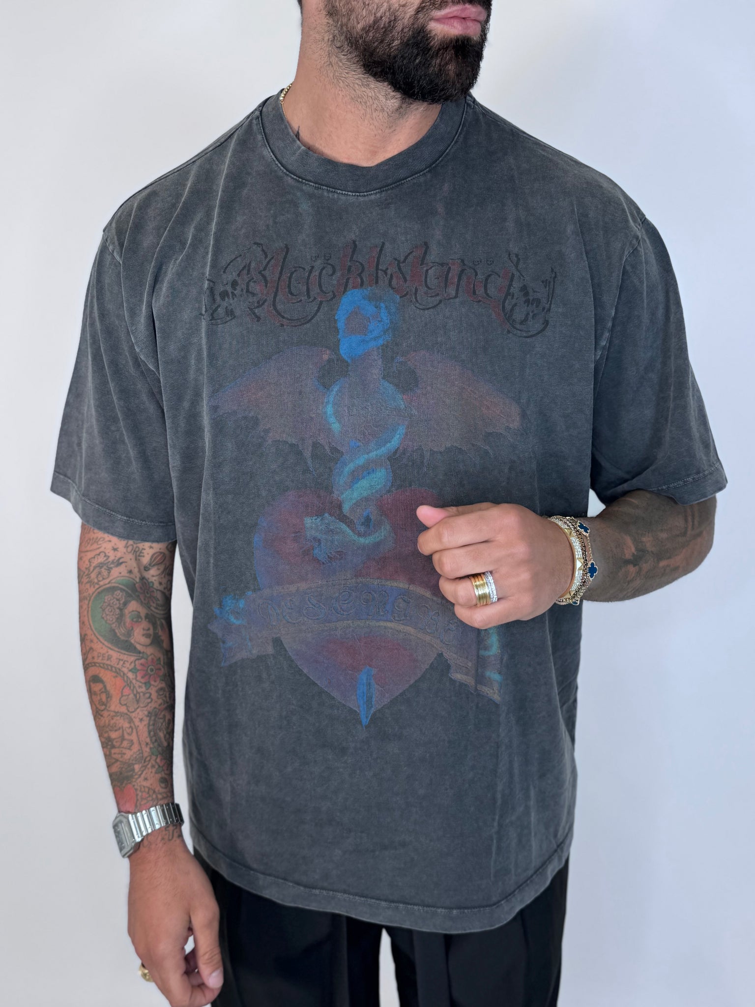 T-SHIRT COTONE DOPPIO MARMORIZZATA STAMPA CUORE SACRO