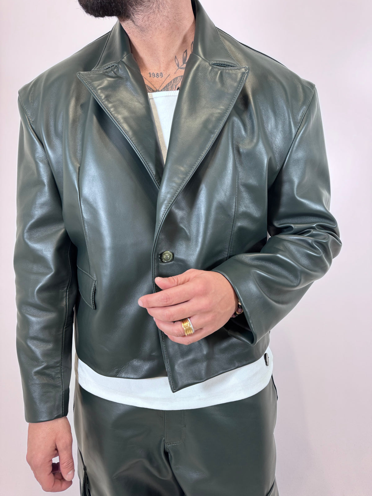 GIACCA IN PELLE CROPPED VERDE - lab22shop
