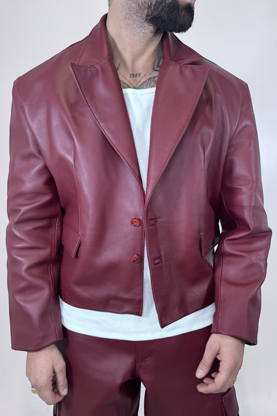GIACCA IN PELLE CROPPED BORDEAUX