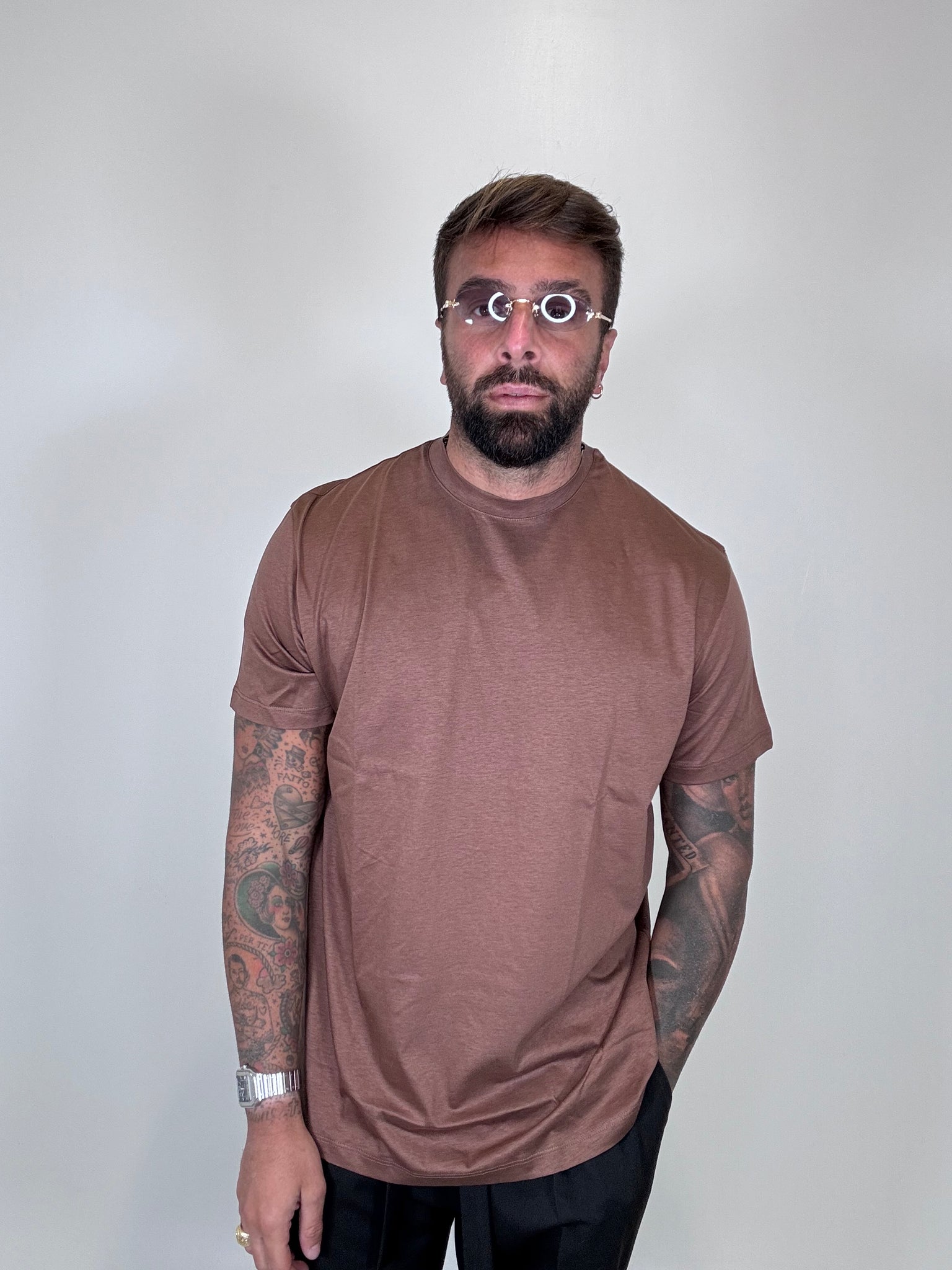 T-SHIRT FILO DI SCOZIA MARRONE