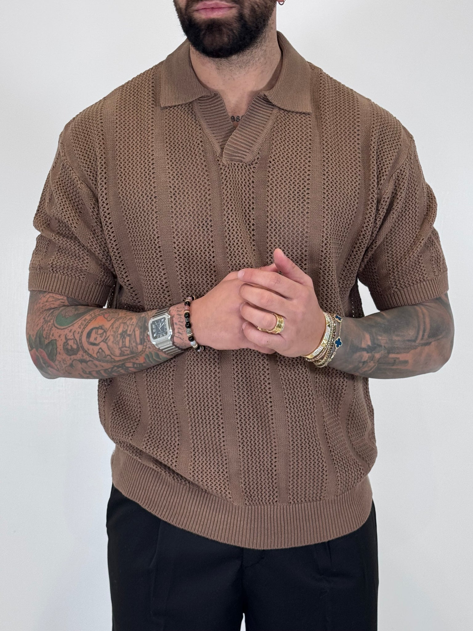 POLO TRAFORATA  FILO MARRONE