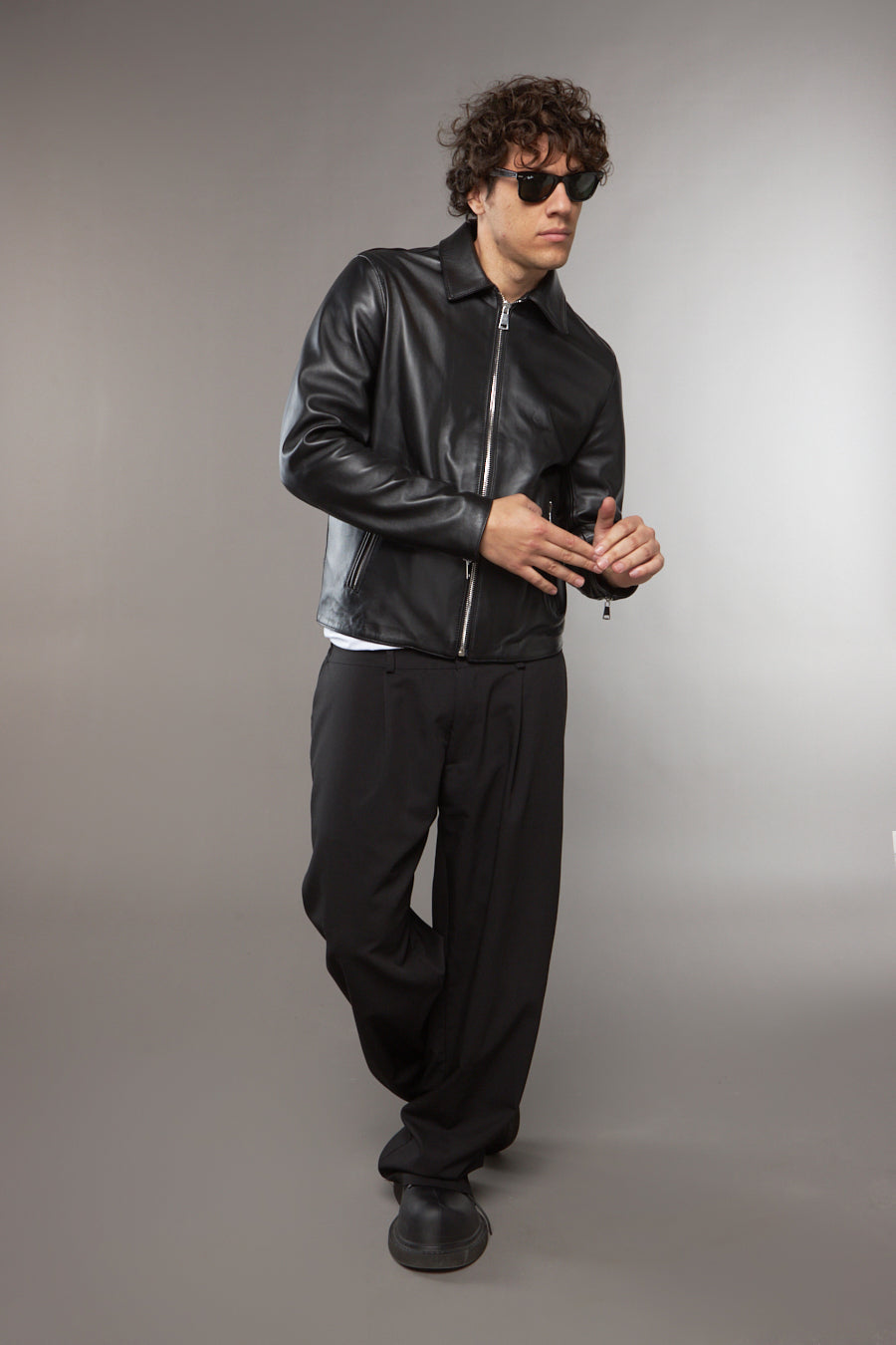BIKER COLLO CAMICIA IN PELLE NERO - lab22shop