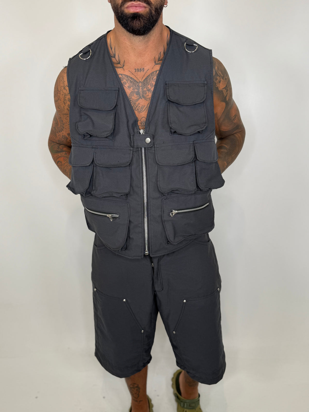 GILET MULTITASCHE COTONE NERO - lab22shop