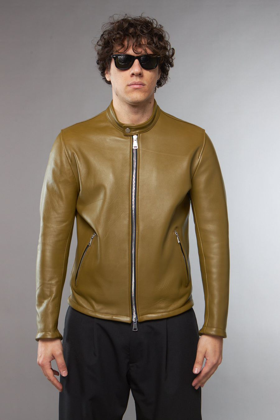 BLAZER IN PELLE VERDE OLIVA - lab22shop