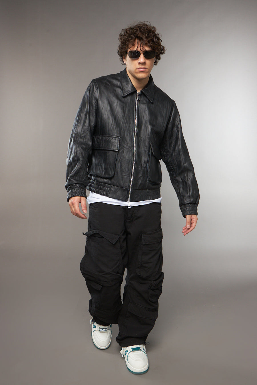 BOMBER COLLO CAMICIA EFFETTO PELLE LAVATA - lab22shop