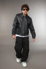 BOMBER COLLO CAMICIA EFFETTO PELLE LAVATA - lab22shop