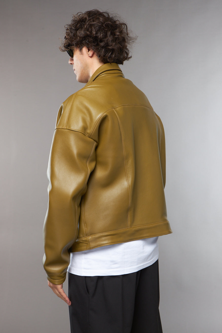 BLAZER IN PELLE VERDE OLIVA - lab22shop