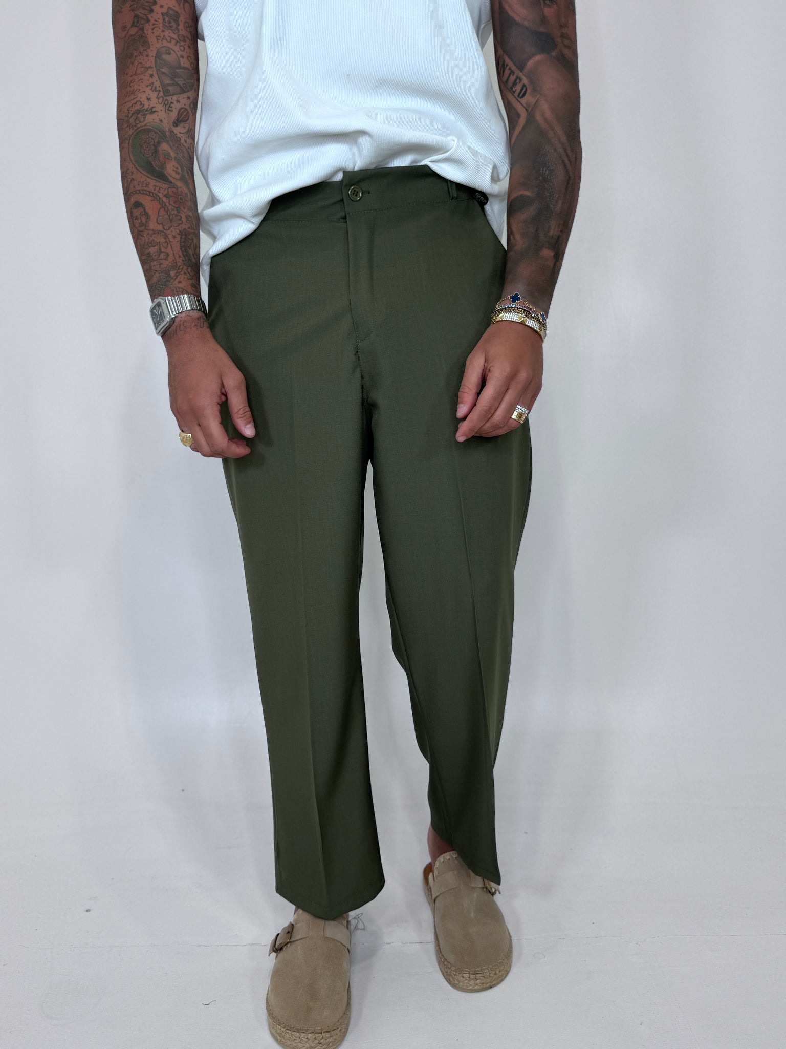PANT PALAZZO ALLA CAVIGLIA VERDE