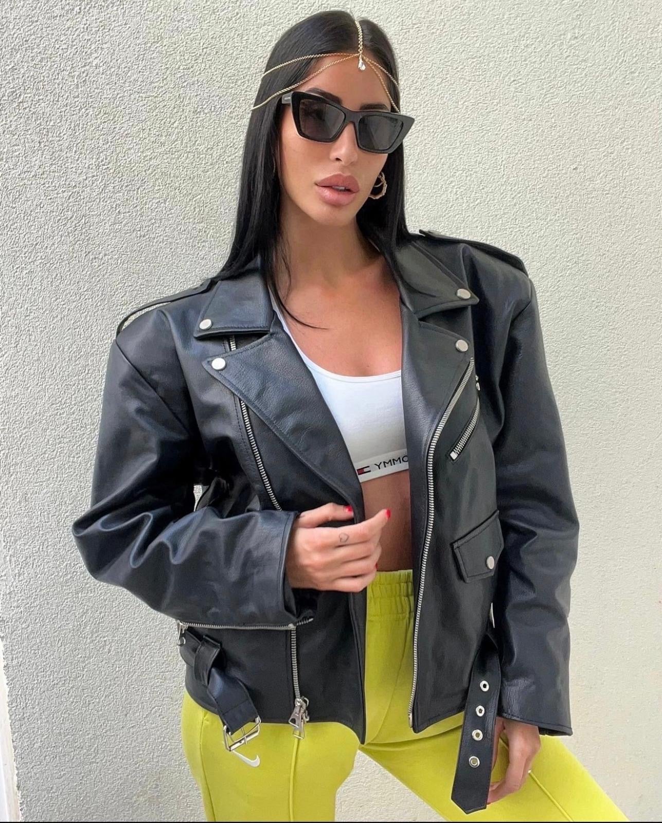 Chiodo in pelle Crop Fit