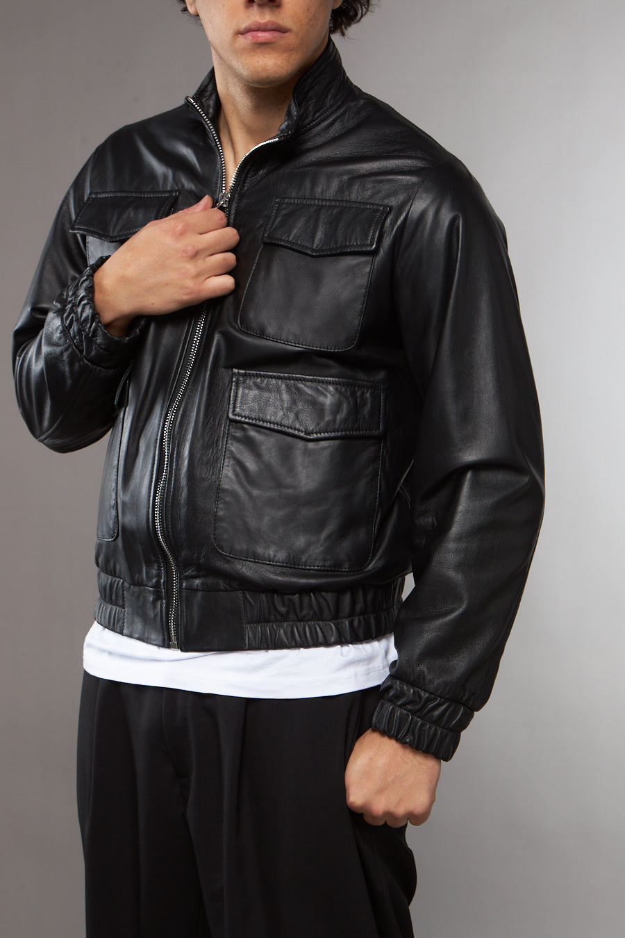 BLAZER MULTI TASCHE NAPPA NERA IN PELLE - lab22shop