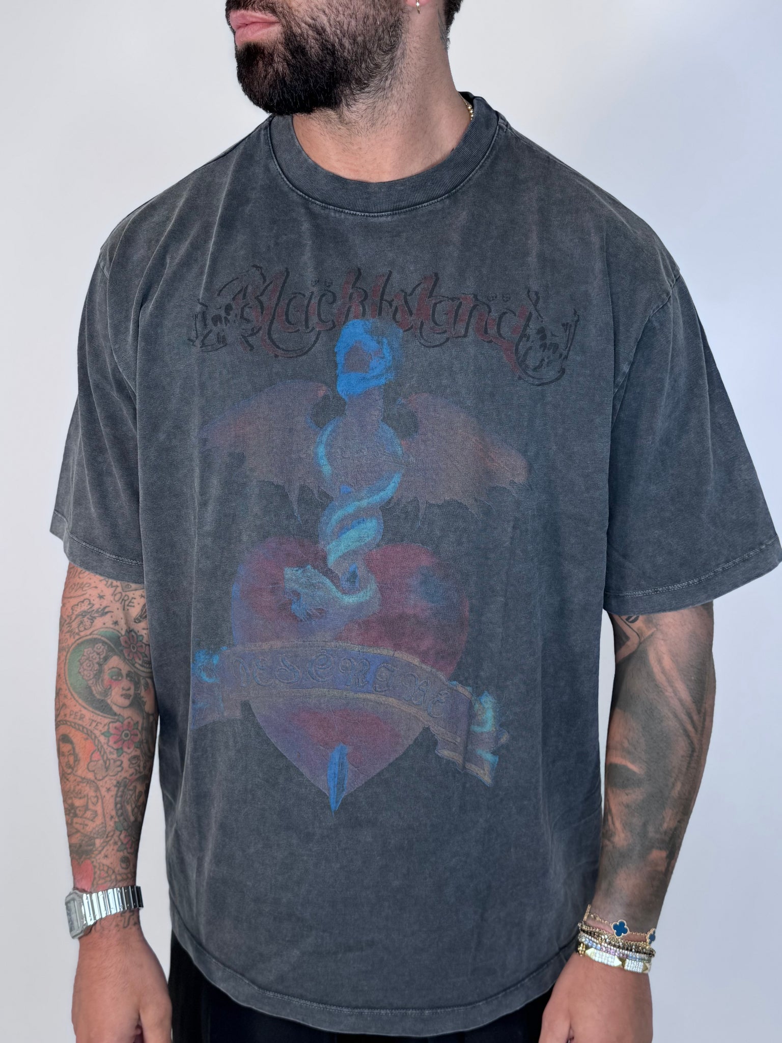 T-SHIRT COTONE DOPPIO MARMORIZZATA STAMPA CUORE SACRO