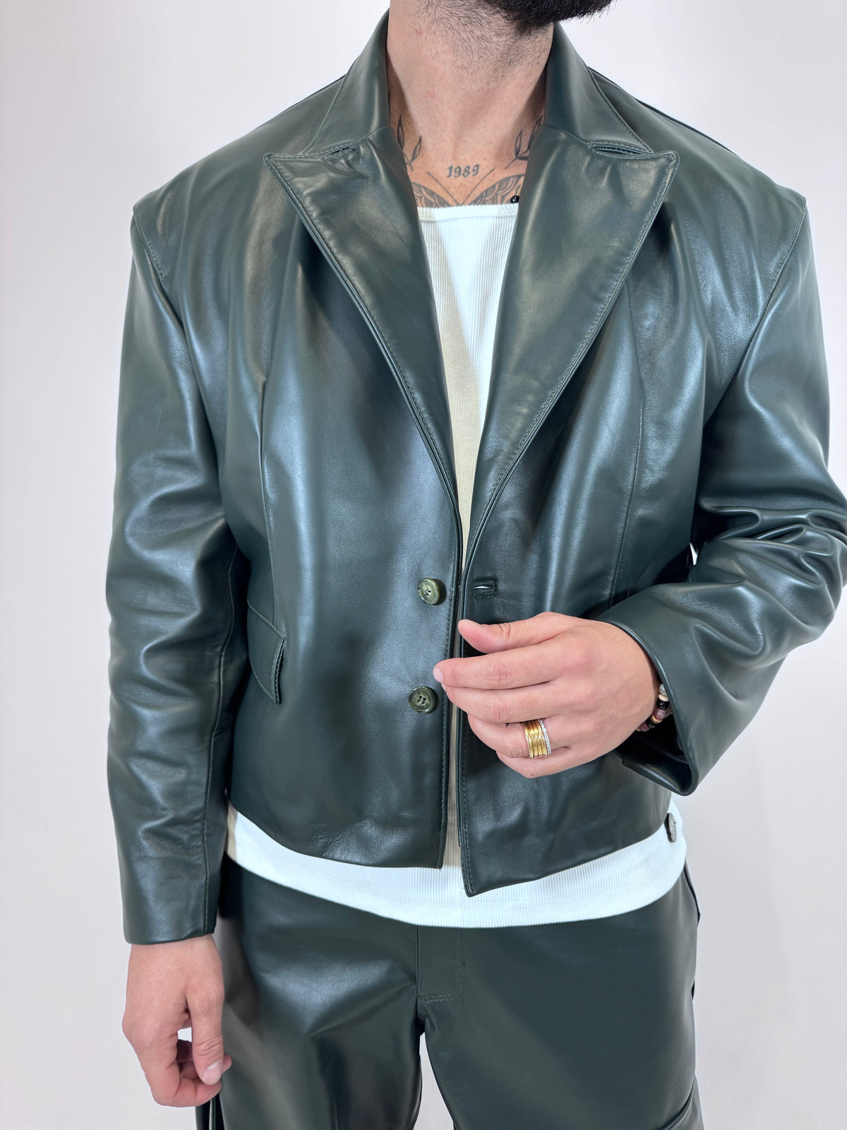 GIACCA IN PELLE CROPPED VERDE - lab22shop