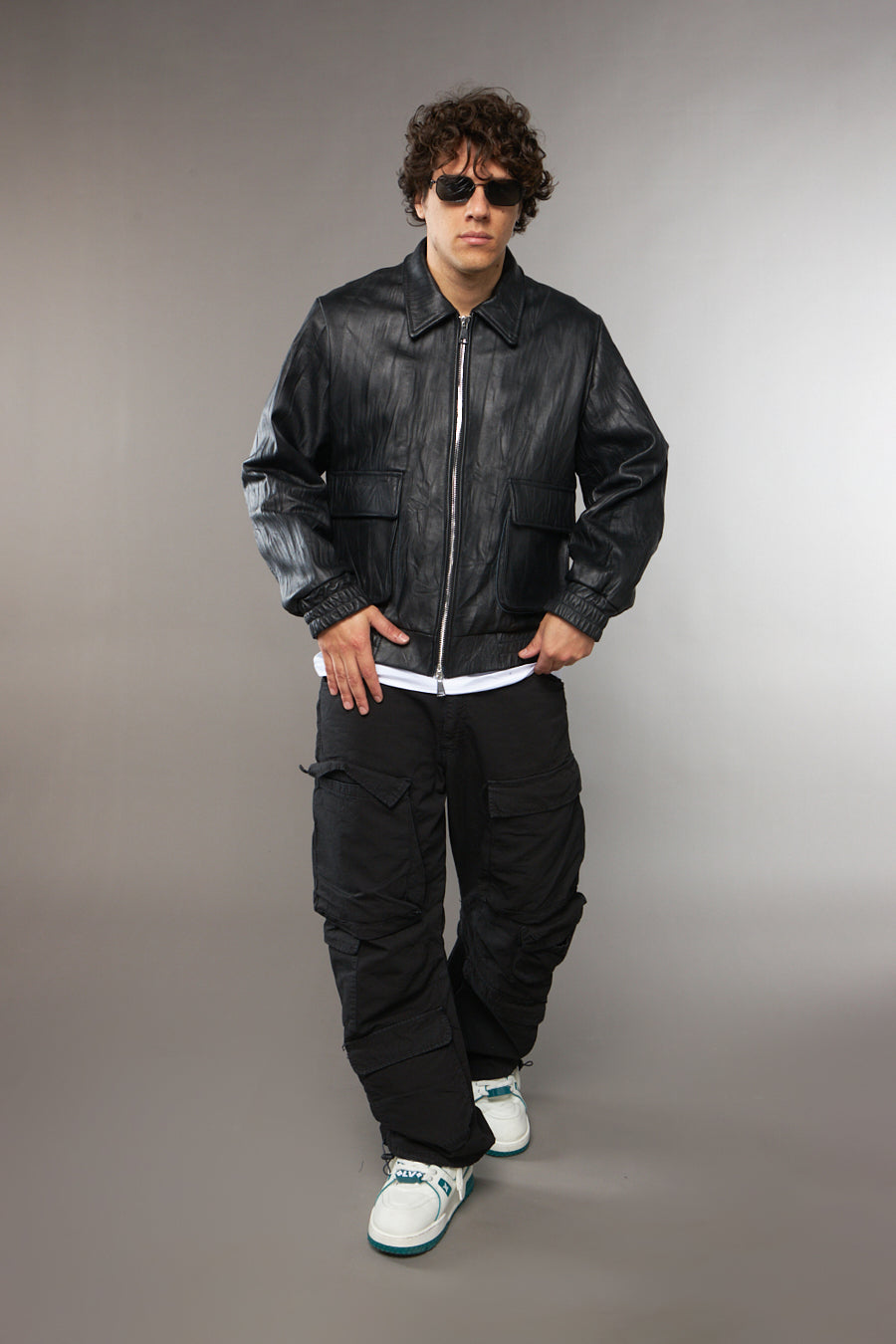BOMBER COLLO CAMICIA EFFETTO PELLE LAVATA - lab22shop