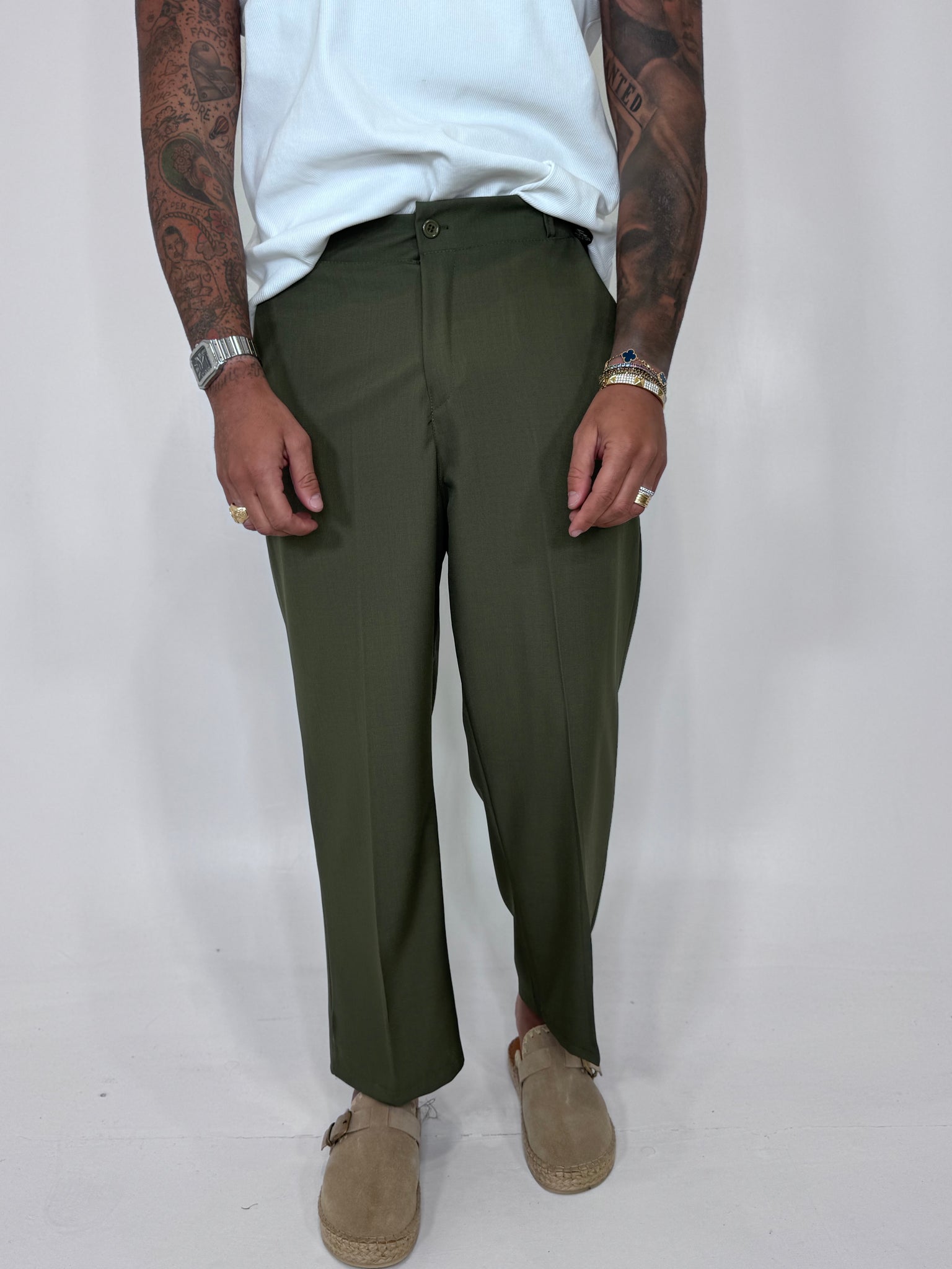 PANT PALAZZO ALLA CAVIGLIA VERDE