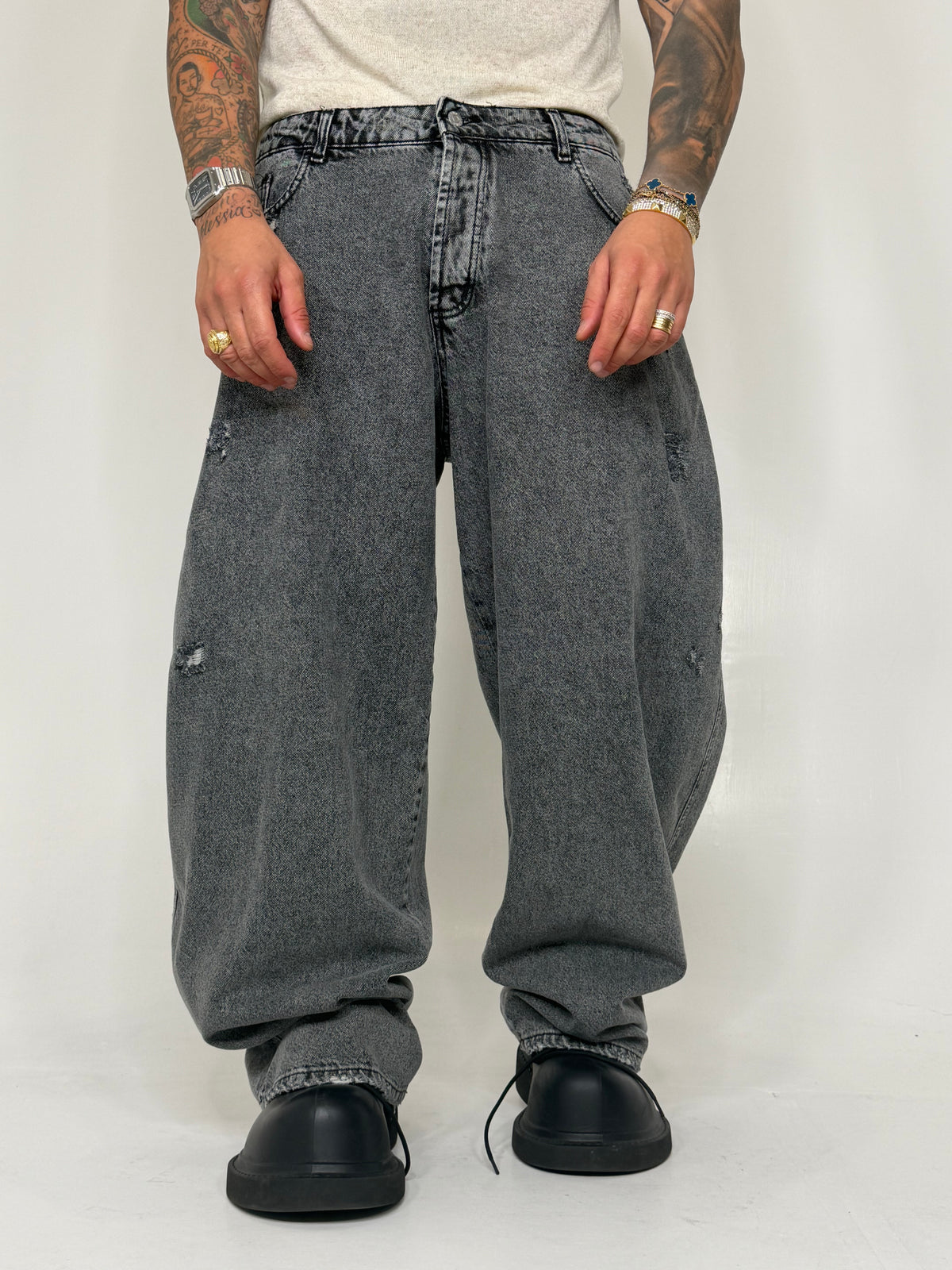 JEANS BALLOON GREY WASHED