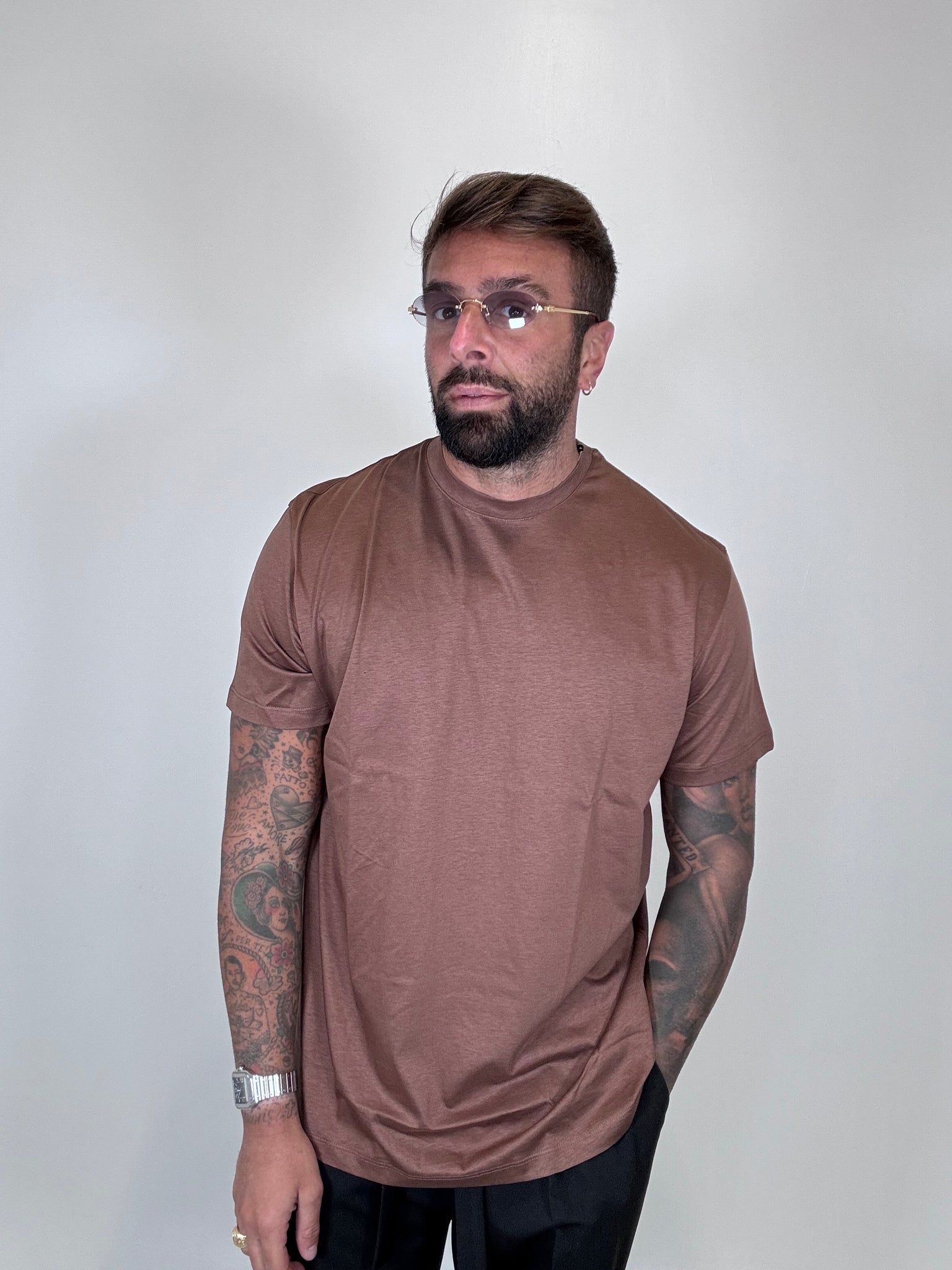 T-SHIRT FILO DI SCOZIA MARRONE
