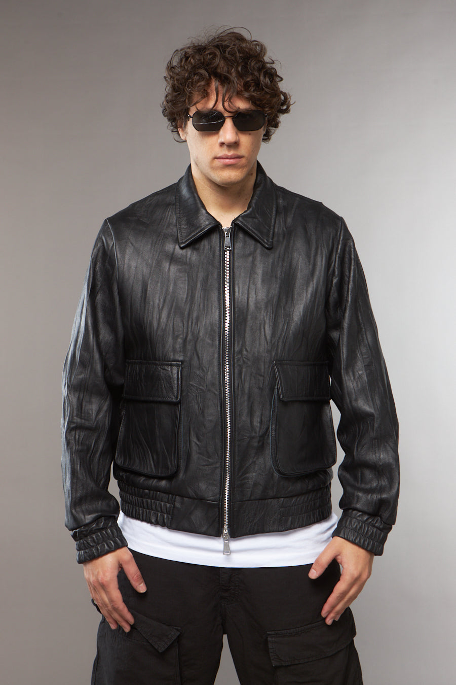 BOMBER COLLO CAMICIA EFFETTO PELLE LAVATA - lab22shop
