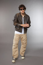 BLAZER COLLO CAMICIA CON TASCONI EFFETTO MARRONE CONSUMATO - lab22shop