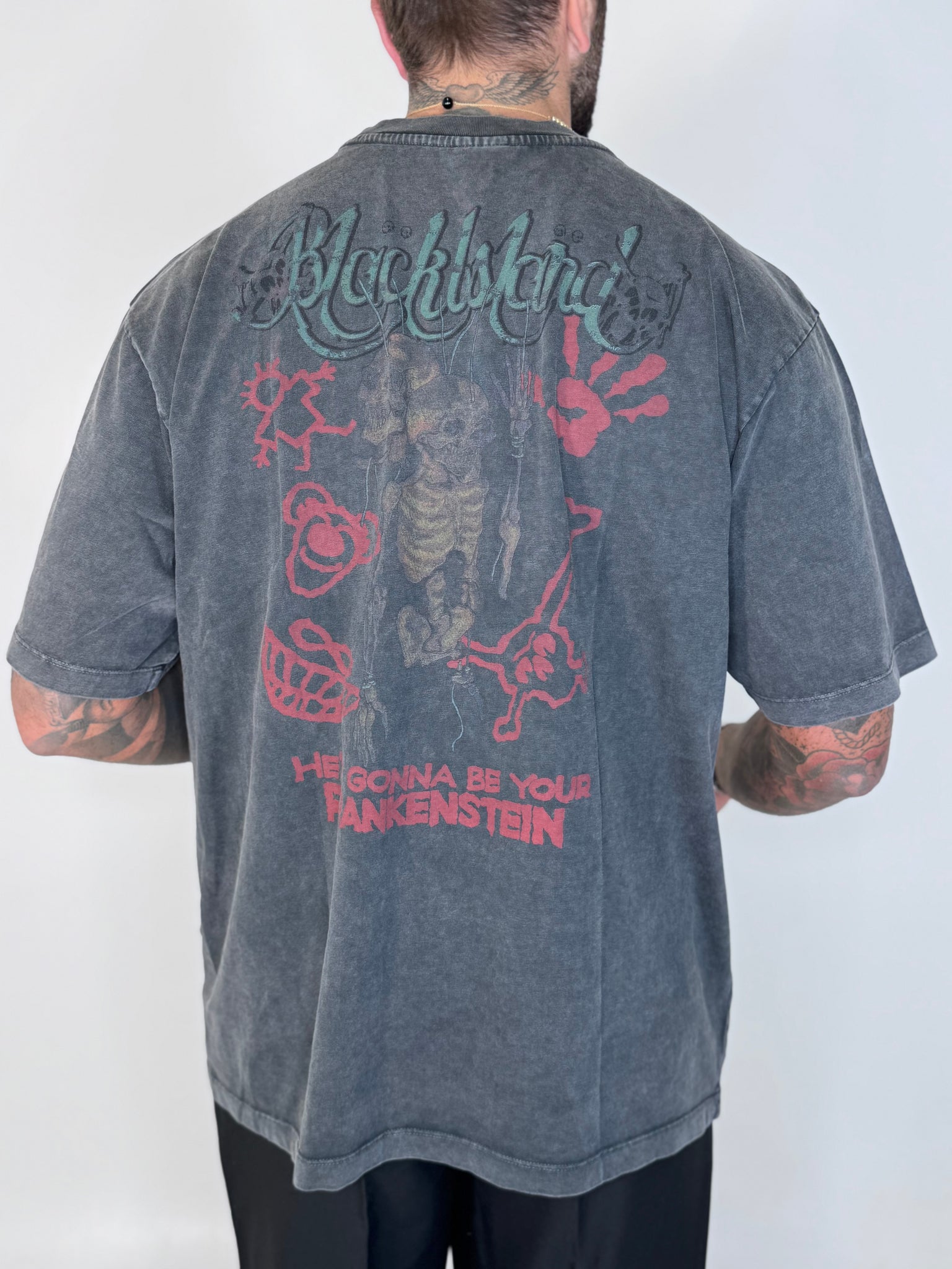 T-SHIRT COTONE DOPPIO MARMORIZZATA STAMPA CUORE SACRO