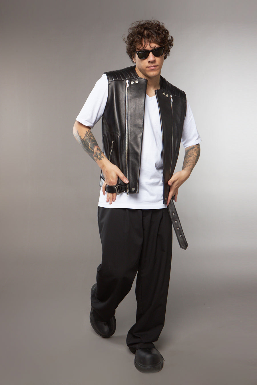 GILET BIKER NERO IN PELLE - lab22shop