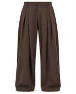 PANTALONE FONDO AMPIO CON PINCES - MARRONE