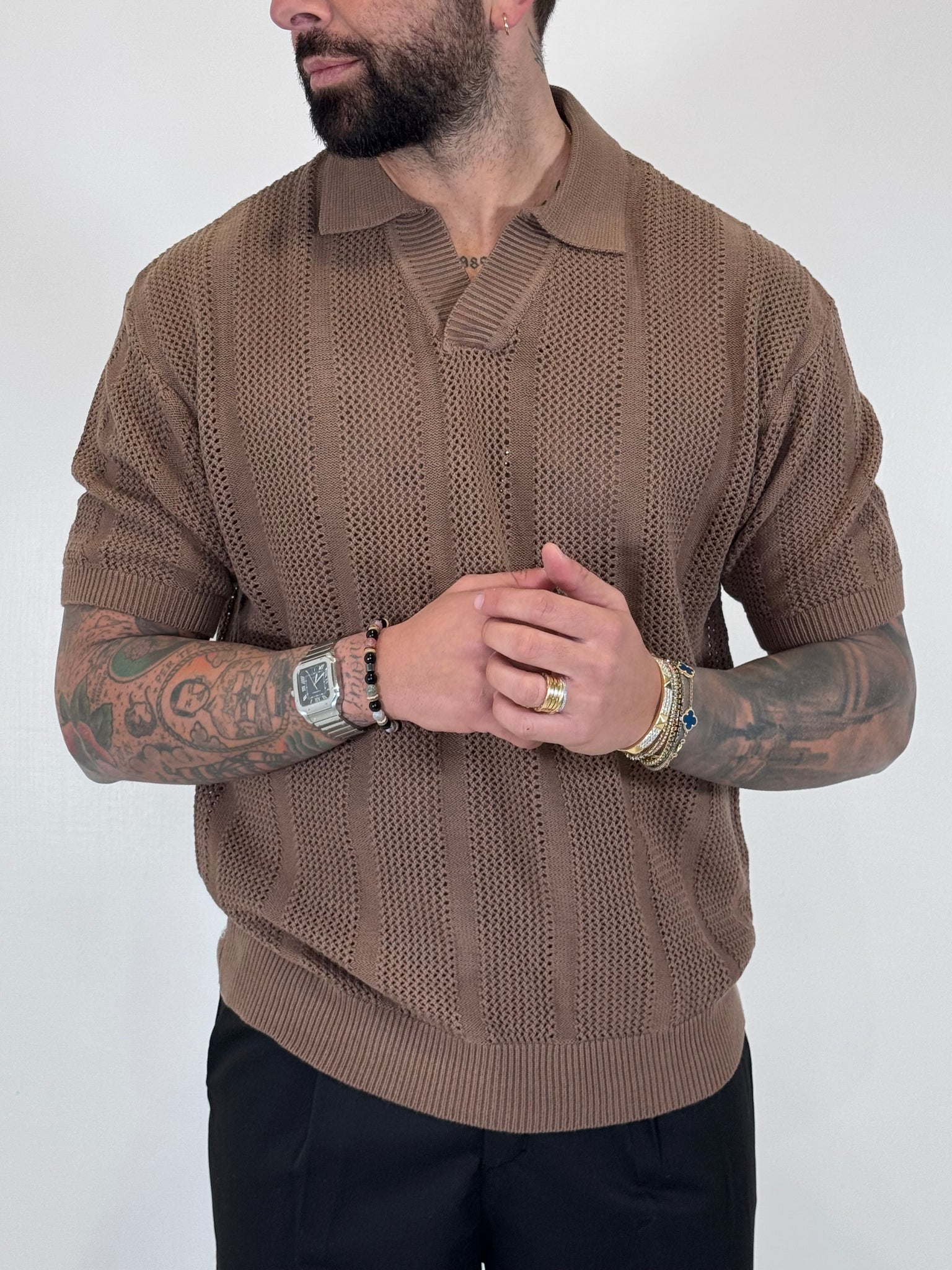 POLO TRAFORATA  FILO MARRONE