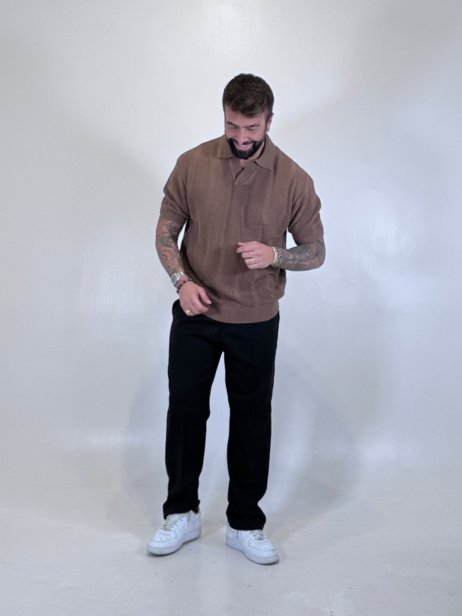 POLO TRAFORATA  FILO MARRONE