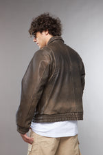 BLAZER COLLO CAMICIA CON TASCONI EFFETTO MARRONE CONSUMATO - lab22shop