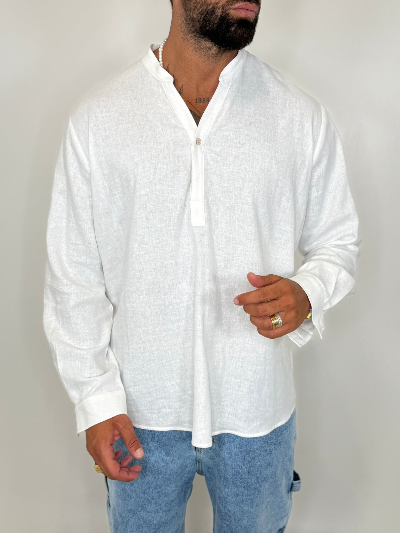 CAMICIA CASACCA LINO BIANCA