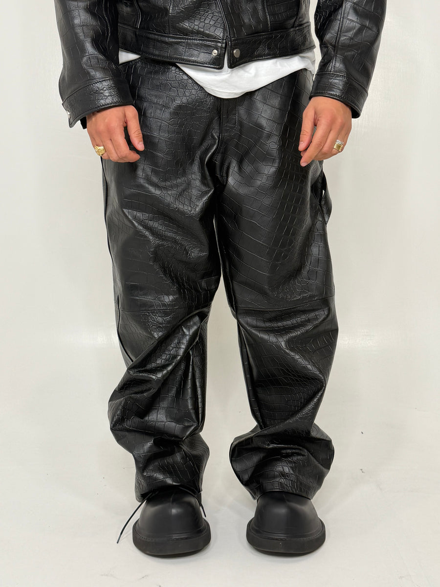 BLACK CROCODILE PANTS - lab22shop