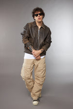 BLAZER COLLO CAMICIA CON TASCONI EFFETTO MARRONE CONSUMATO - lab22shop