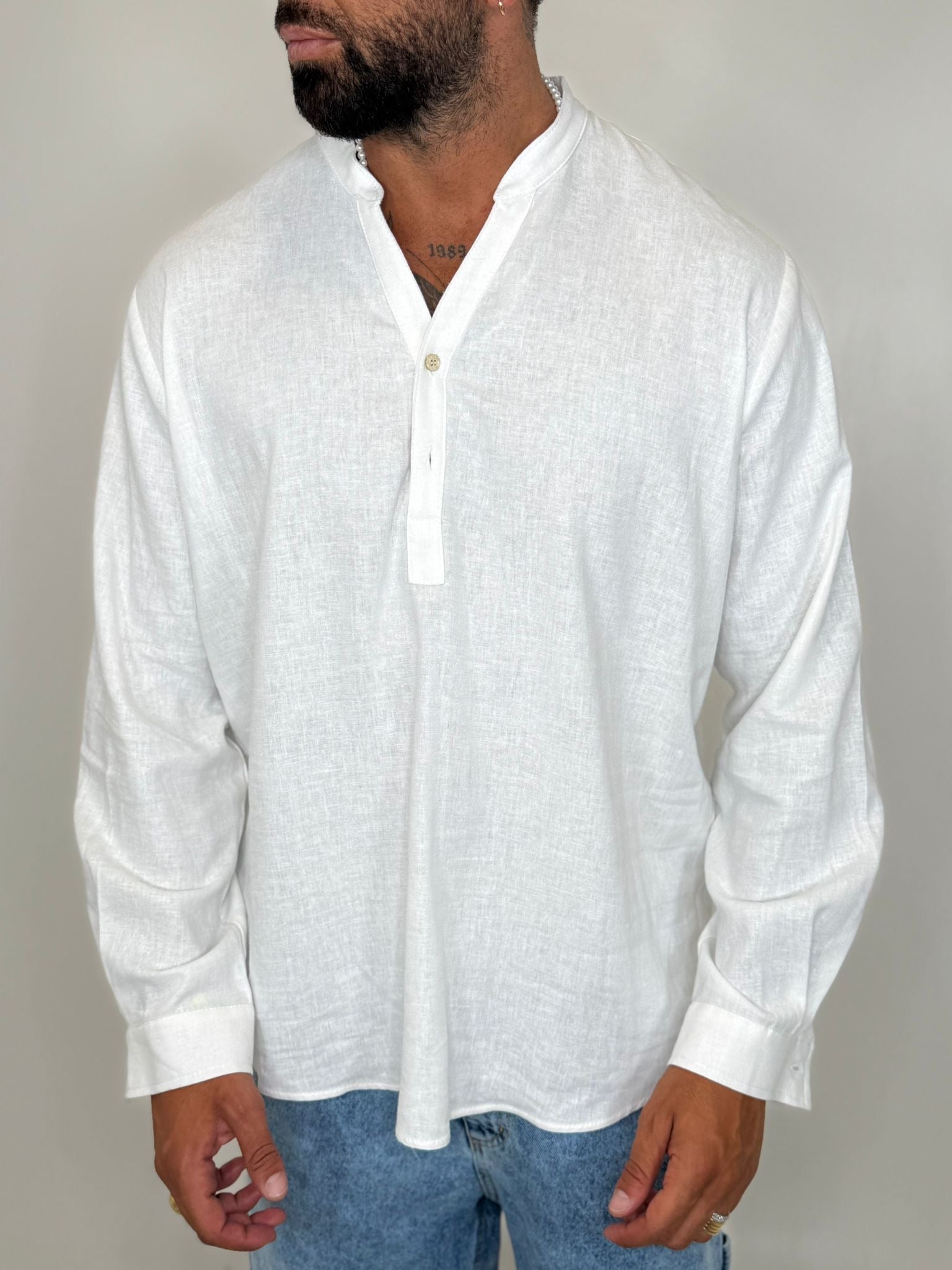 CAMICIA CASACCA LINO BIANCA