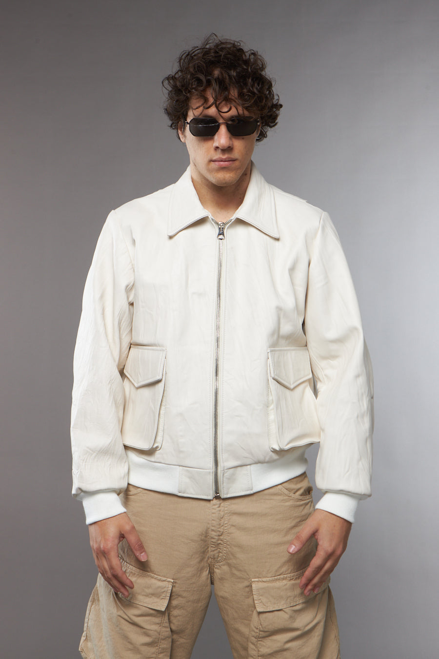 BLAZER COLLO CAMICIA CON TASCONI PELLE LAVATA - lab22shop