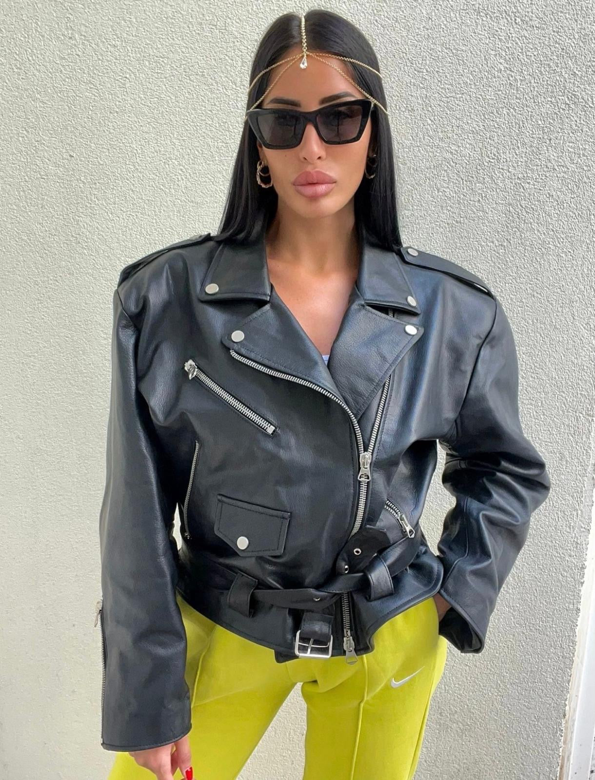 Chiodo in pelle Crop Fit