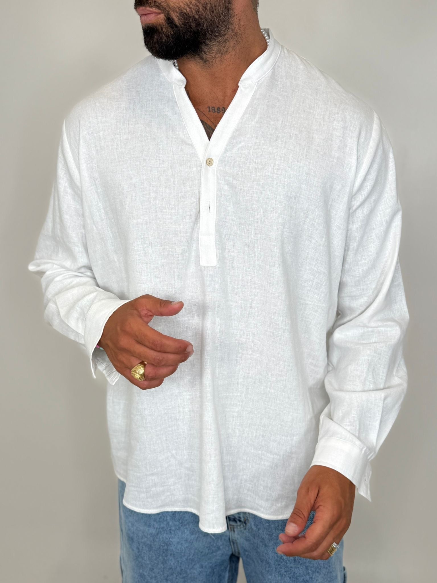 CAMICIA CASACCA LINO BIANCA